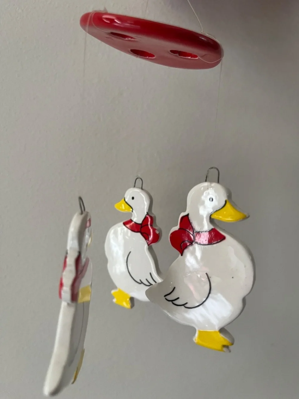 Vintage Hand-Painted Ceramic Duck Hanging Mobile – Whimsical Nursery/Home Decor